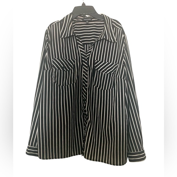Notations Prep Casual Classic Pinstriped Blouse Top Shirt Black White Ex Large - Picture 1 of 8